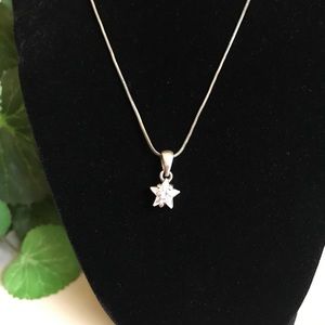 Vintage Star Crystal Silver Pendant and Silver Chain Necklace